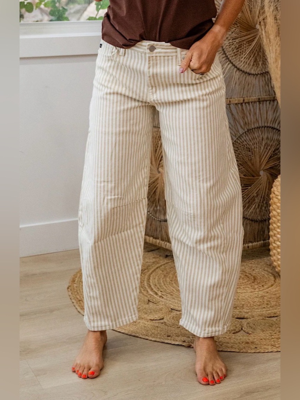 KanCan VALERIE STRIPED BARREL JEANS